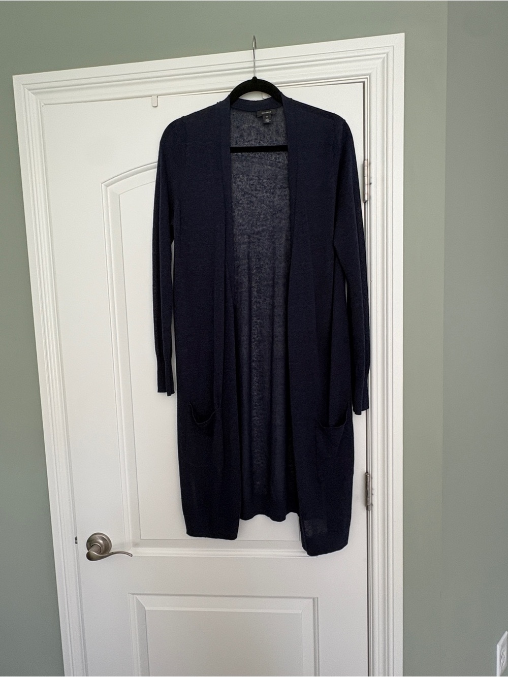 Halogen Navy Open-Front Long Cardigan with Pockets
